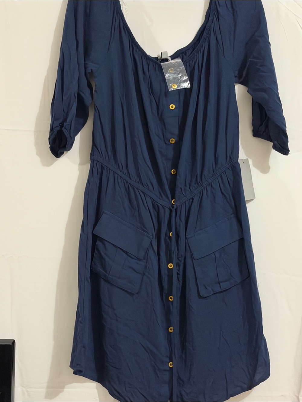 J for Justify Navy Button-Front Midi Dress with Patch Pockets